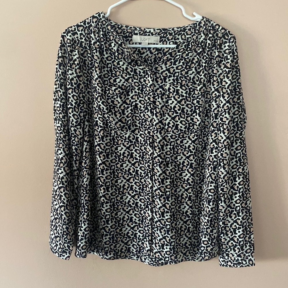 Loft Leopard print button front blouse